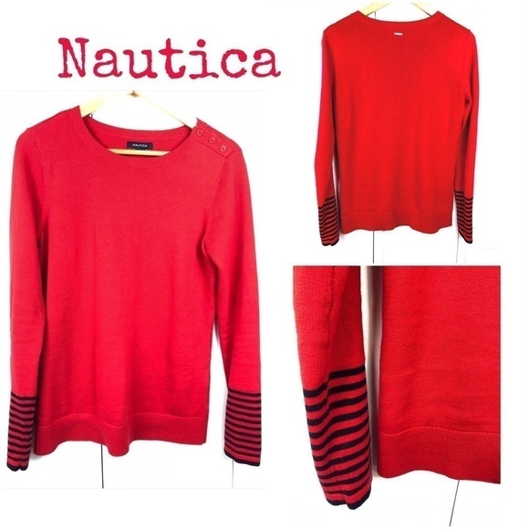 NAUTICA CANDY RED SWEATER, RED SWEATER - Picture 1 of 5